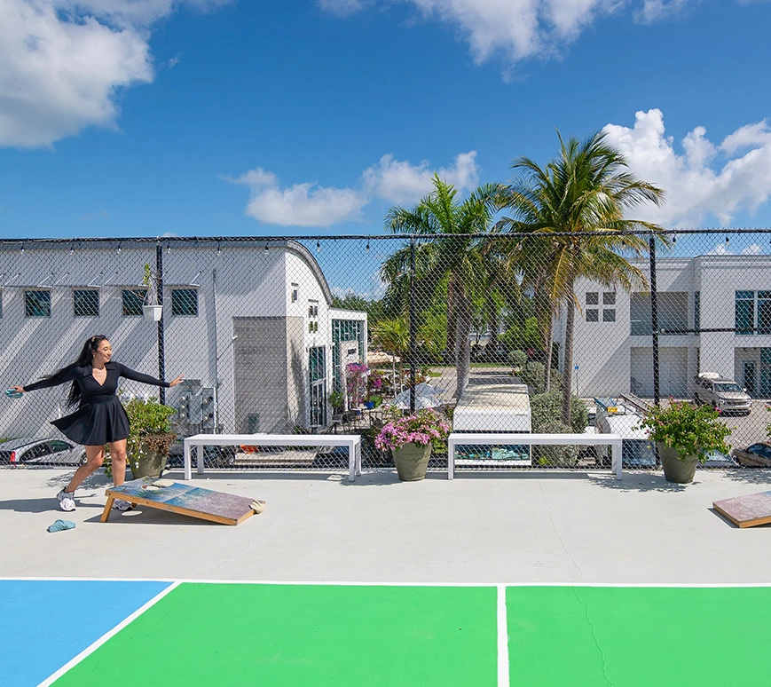 Guests Playing Cornhole